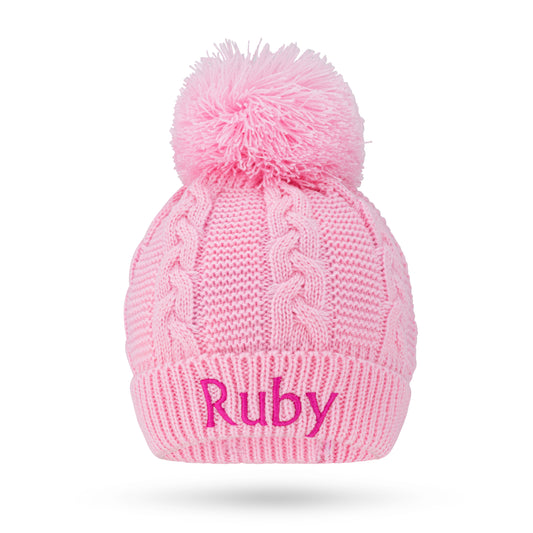 Baby Pink Cable Knit Hat with Pom