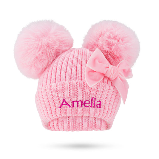 Baby Pink Double Pom Faux Fur Hat